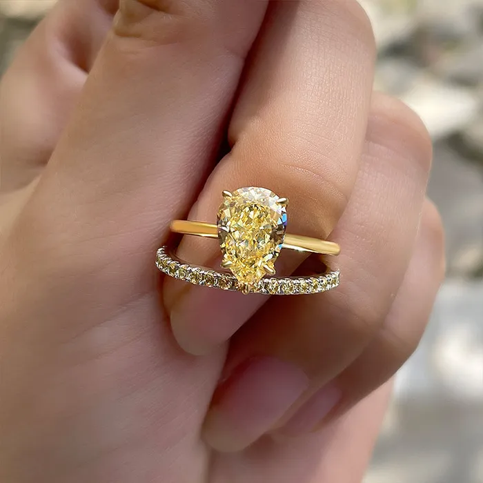 Shineofdiamond Golden Tone Pear Cut Yellow Gemstone Sterling Silver Wedding Bridal Set Rings Shineofdiamond Golden Tone Pear Cut Yellow Gemstone Sterling Silver Wedding Bridal Set Rings