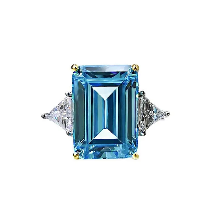 Shineofdiamond Rings Emerald Cut Sky Blue Gemstone Three Stone Sterling Silver Engagement Ring Shineofdiamond Rings Emerald Cut Sky Blue Gemstone Three Stone Sterling Silver Engagement Ring