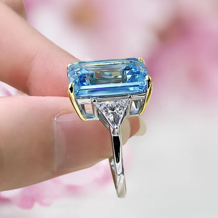 Shineofdiamond Rings Emerald Cut Sky Blue Gemstone Three Stone Sterling Silver Engagement Ring Shineofdiamond Rings Emerald Cut Sky Blue Gemstone Three Stone Sterling Silver Engagement Ring