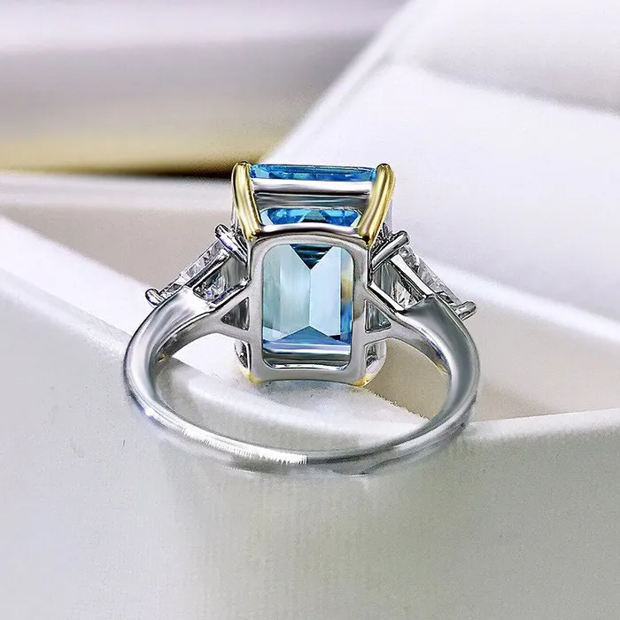 Shineofdiamond Rings Emerald Cut Sky Blue Gemstone Three Stone Sterling Silver Engagement Ring Shineofdiamond Rings Emerald Cut Sky Blue Gemstone Three Stone Sterling Silver Engagement Ring