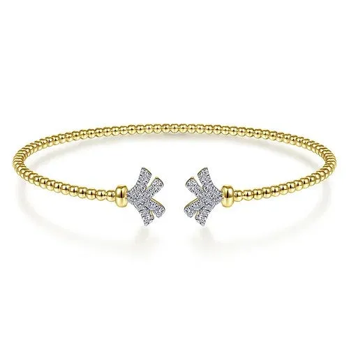 14K Yellow Gold Bujukan Split Cuff Bracelet with Diamond Pave Fan Caps GABRIEL CO Bracelets 14K Yellow Gold Bujukan Split Cuff Bracelet with Diamond Pave Fan Caps GABRIEL CO Bracelets