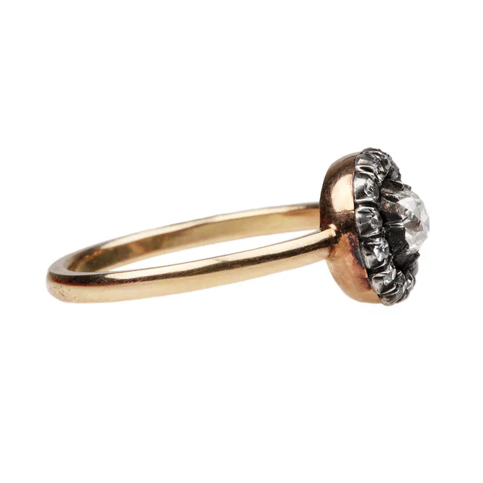 19th Century Diamond Cluster Ring Bell Bird Antiques Rings