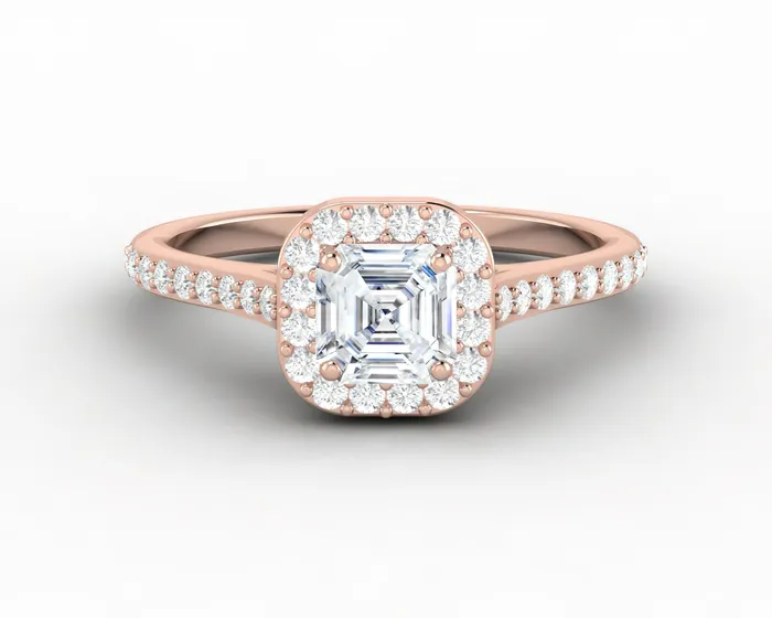 Aureola 07 Ct Asscher Cut Halo Engagement Ring with Side Stones Sapheena Jewelry Rings