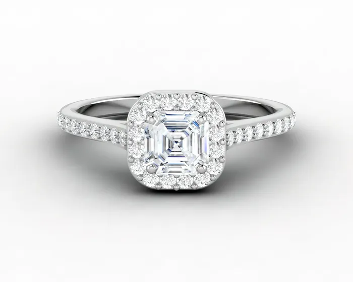 Aureola 07 Ct Asscher Cut Halo Engagement Ring with Side Stones Sapheena Jewelry Rings