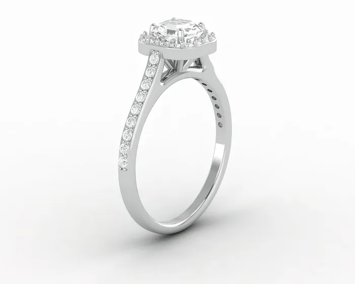 Aureola 07 Ct Asscher Cut Halo Engagement Ring with Side Stones Sapheena Jewelry Rings