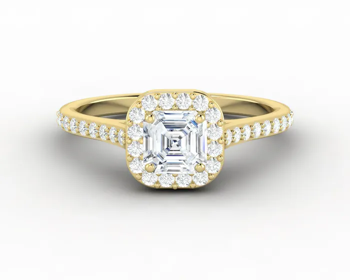 Aureola 07 Ct Asscher Cut Halo Engagement Ring with Side Stones Sapheena Jewelry Rings