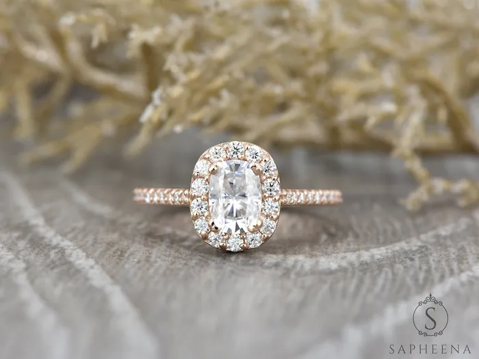 Aureola 10 Ct Elongated Cushion Cut Halo Engagement Ring with Side Stones Sapheena Jewelry Rings