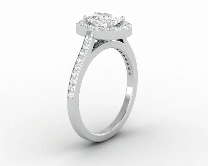 Aureola 10 Ct Elongated Cushion Cut Halo Engagement Ring with Side Stones Sapheena Jewelry Rings