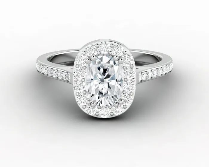 Aureola 10 Ct Elongated Cushion Cut Halo Engagement Ring with Side Stones Sapheena Jewelry Rings