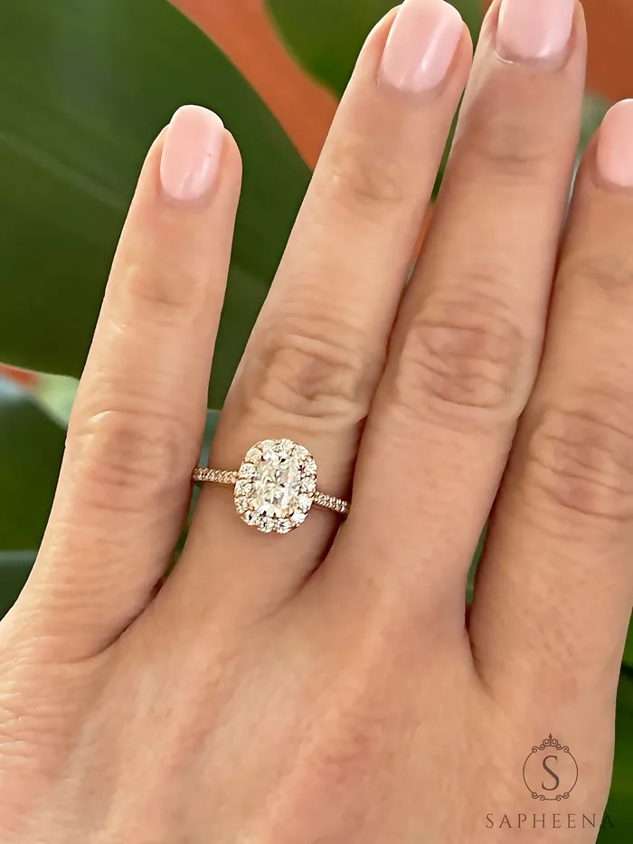 Aureola 10 Ct Elongated Cushion Cut Halo Engagement Ring with Side Stones Sapheena Jewelry Rings