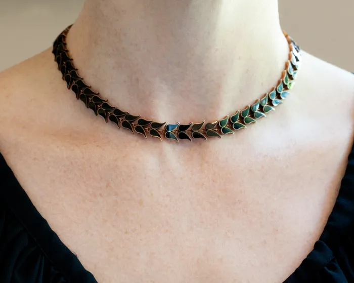 Bell Bird Antiques Necklaces Late Victorian Era Enamel Laurel Branch Necklace