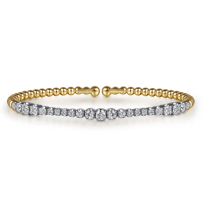 Bracelets 14K White Yellow Gold Bujukan Beads and Graduating Diamond Split Bangle Bracelet GABRIEL CO Bracelets 14K White Yellow Gold Bujukan Beads and Graduating Diamond Split Bangle Bracelet GABRIEL CO