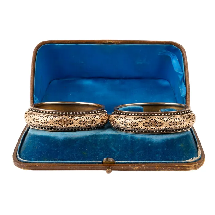 Bracelets Bell Bird Antiques Set of Victorian Era Pierced Work Gold Bangle Bracelets