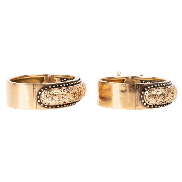 Bracelets Bell Bird Antiques Set of Victorian Era Pierced Work Gold Bangle Bracelets