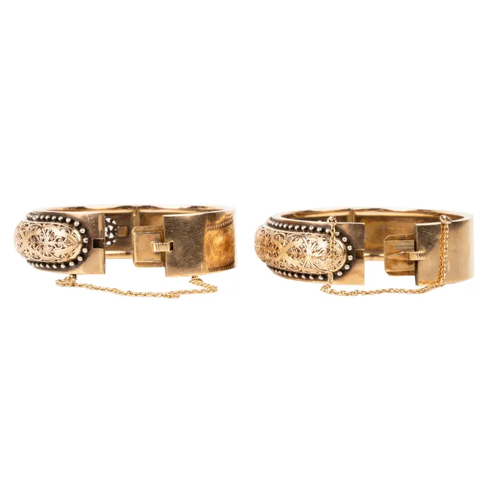 Bracelets Bell Bird Antiques Set of Victorian Era Pierced Work Gold Bangle Bracelets