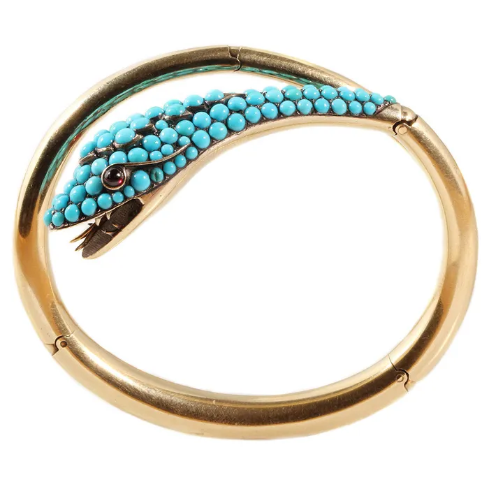 Bracelets Bell Bird Antiques Victorian Gold Turquoise Snake Bangle