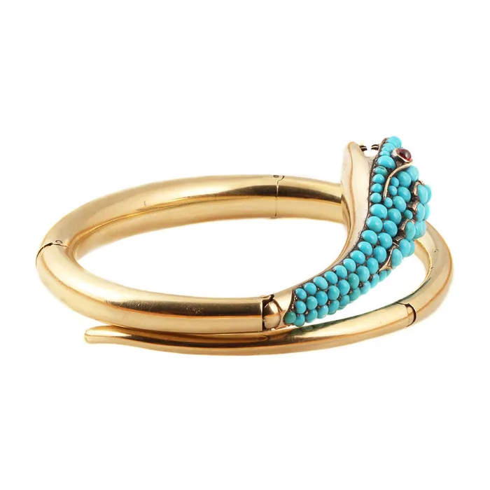Bracelets Bell Bird Antiques Victorian Gold Turquoise Snake Bangle