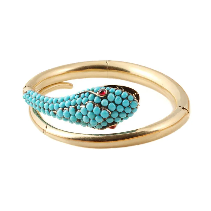 Bracelets Bell Bird Antiques Victorian Gold Turquoise Snake Bangle