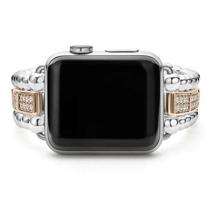 Bracelets LAGOS Smart Caviar 18K Rose Gold and Sterling Silver Full Diamond Watch Bracelet3845mm