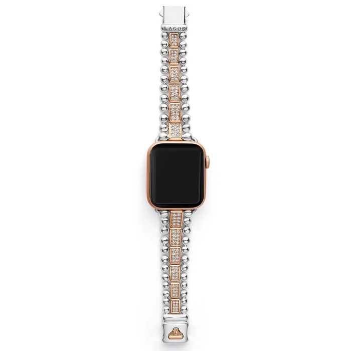 Bracelets LAGOS Smart Caviar 18K Rose Gold and Sterling Silver Full Diamond Watch Bracelet3845mm