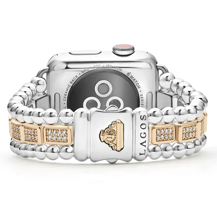 Bracelets LAGOS Smart Caviar 18K Rose Gold and Sterling Silver Full Diamond Watch Bracelet3845mm