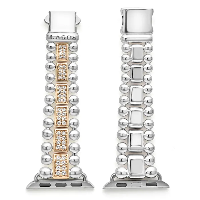 Bracelets LAGOS Smart Caviar 18K Rose Gold and Sterling Silver Full Diamond Watch Bracelet3845mm