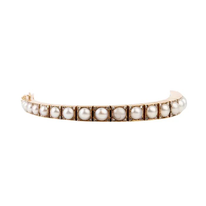 Edwardian Era Pearl and Diamond Line Bracelet Bell Bird Antiques Bracelets