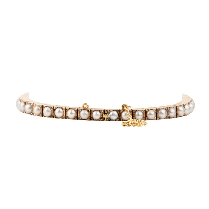 Edwardian Era Pearl and Diamond Line Bracelet Bell Bird Antiques Bracelets