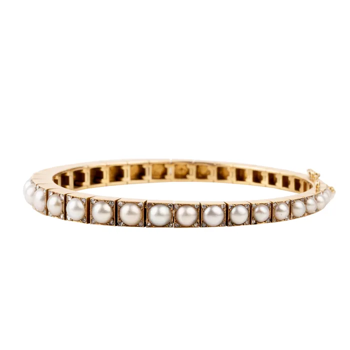 Edwardian Era Pearl and Diamond Line Bracelet Bell Bird Antiques Bracelets