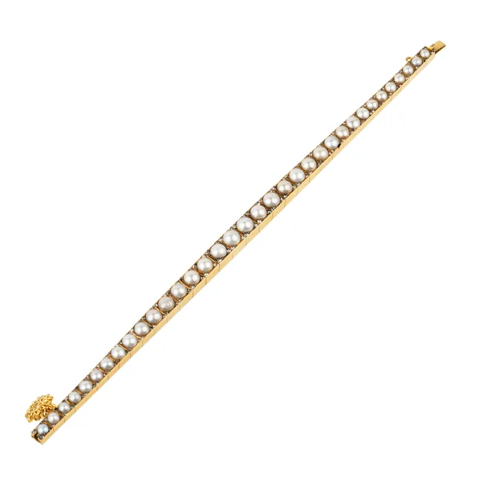 Edwardian Era Pearl and Diamond Line Bracelet Bell Bird Antiques Bracelets