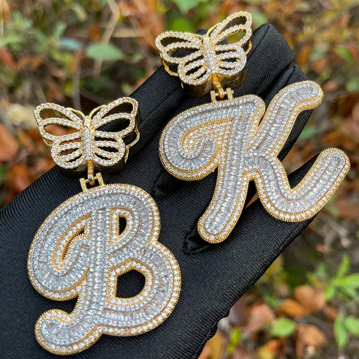 Elegant Butterfly Bail Iced Out Initial Custom Name Necklace Pendant BUTTERFLY Necklaces Elegant Butterfly Bail Iced Out Initial Custom Name Necklace Pendant BUTTERFLY Necklaces