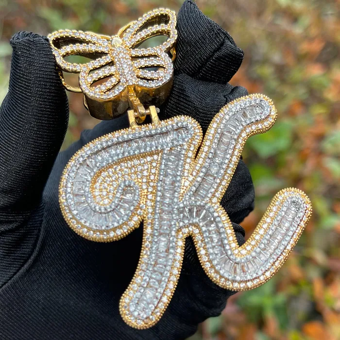 Elegant Butterfly Bail Iced Out Initial Custom Name Necklace Pendant BUTTERFLY Necklaces