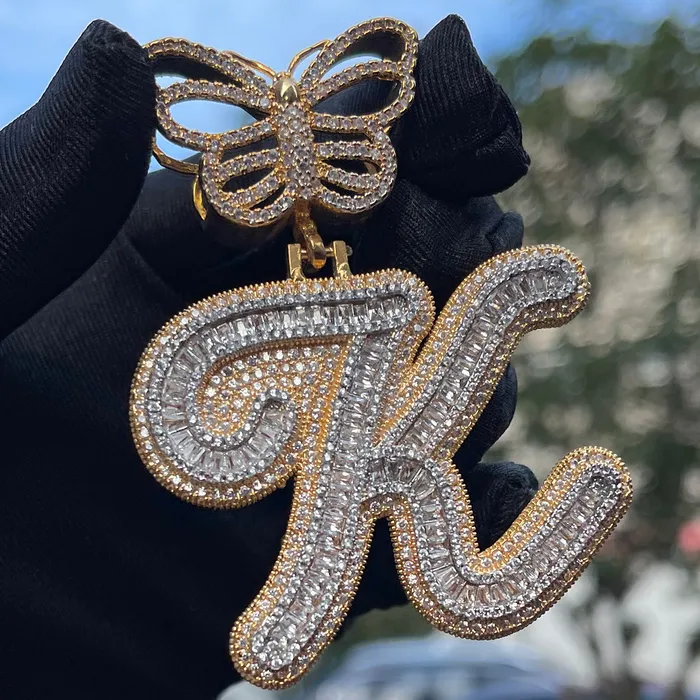 Elegant Butterfly Bail Iced Out Initial Custom Name Necklace Pendant BUTTERFLY Necklaces