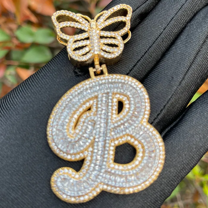 Elegant Butterfly Bail Iced Out Initial Custom Name Necklace Pendant BUTTERFLY Necklaces