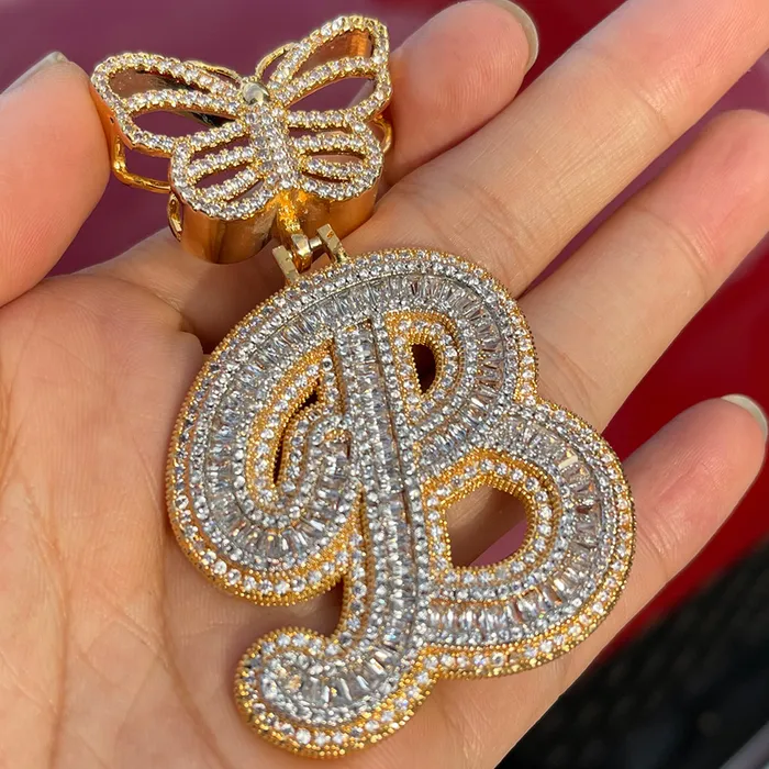 Elegant Butterfly Bail Iced Out Initial Custom Name Necklace Pendant BUTTERFLY Necklaces