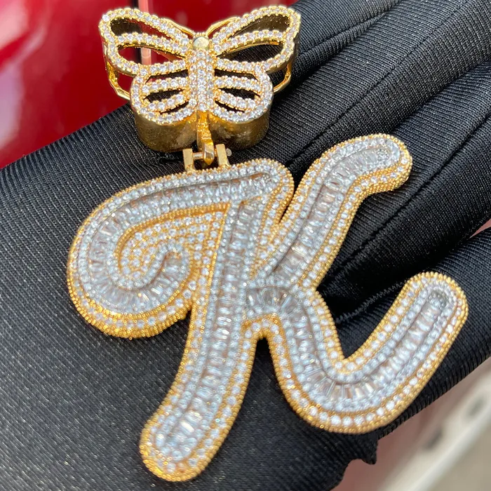 Elegant Butterfly Bail Iced Out Initial Custom Name Necklace Pendant BUTTERFLY Necklaces