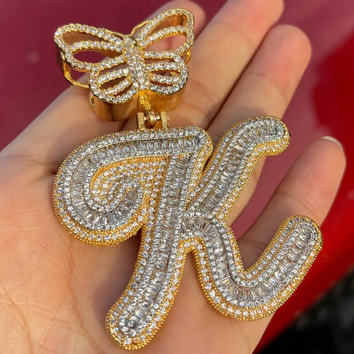 Elegant Butterfly Bail Iced Out Initial Custom Name Necklace Pendant BUTTERFLY Necklaces