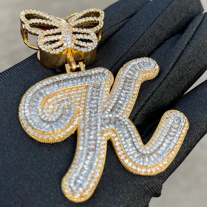Elegant Butterfly Bail Iced Out Initial Custom Name Necklace Pendant BUTTERFLY Necklaces