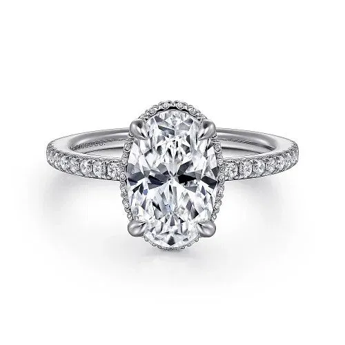 GABRIEL CO Rings Allesia 14K White Gold Oval Cut Hidden Halo Diamond Engagement Ring Setting Only