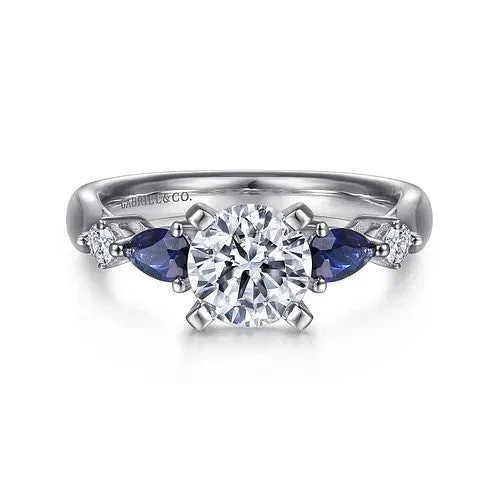 GABRIEL CO Rings Carrie 14K White Gold Round Five Stone Sapphire and Diamond Engagement Ring Setting Only