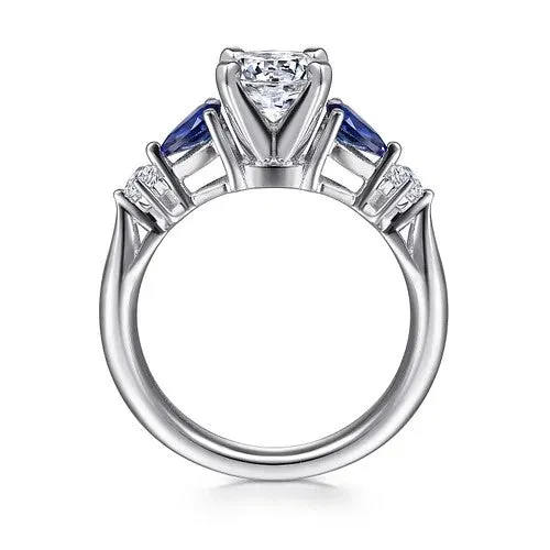 GABRIEL CO Rings Carrie 14K White Gold Round Five Stone Sapphire and Diamond Engagement Ring Setting Only