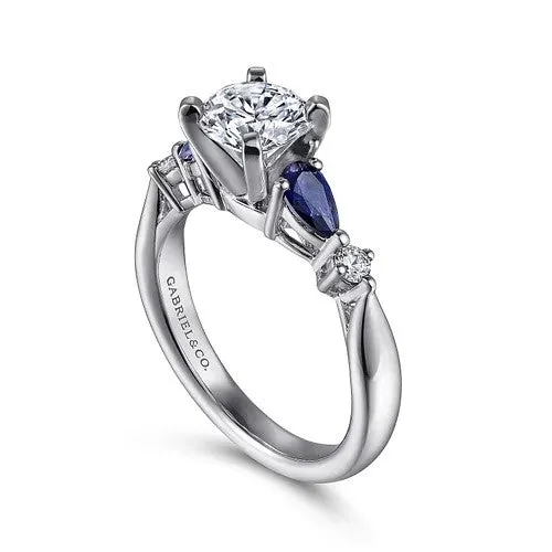 GABRIEL CO Rings Carrie 14K White Gold Round Five Stone Sapphire and Diamond Engagement Ring Setting Only