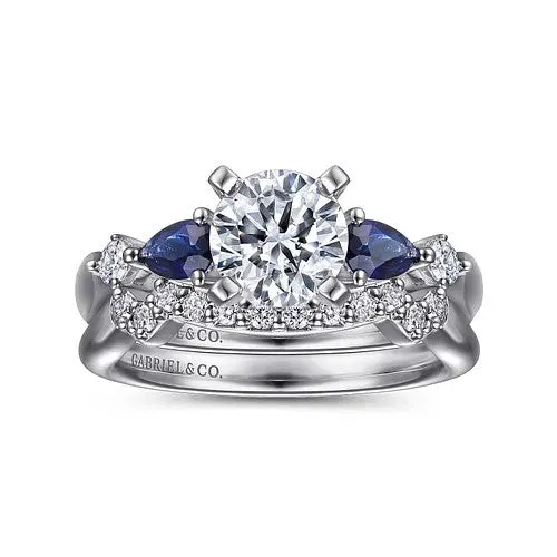 GABRIEL CO Rings Carrie 14K White Gold Round Five Stone Sapphire and Diamond Engagement Ring Setting Only