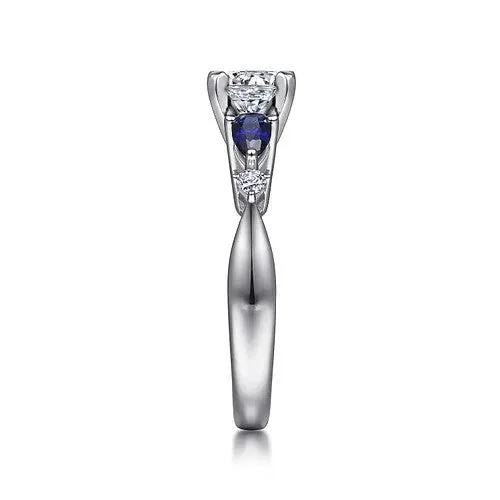 GABRIEL CO Rings Carrie 14K White Gold Round Five Stone Sapphire and Diamond Engagement Ring Setting Only