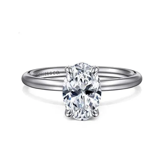 GABRIEL CO Tiana 14K White Gold Oval Solitaire Diamond Engagement Ring Setting Only Rings