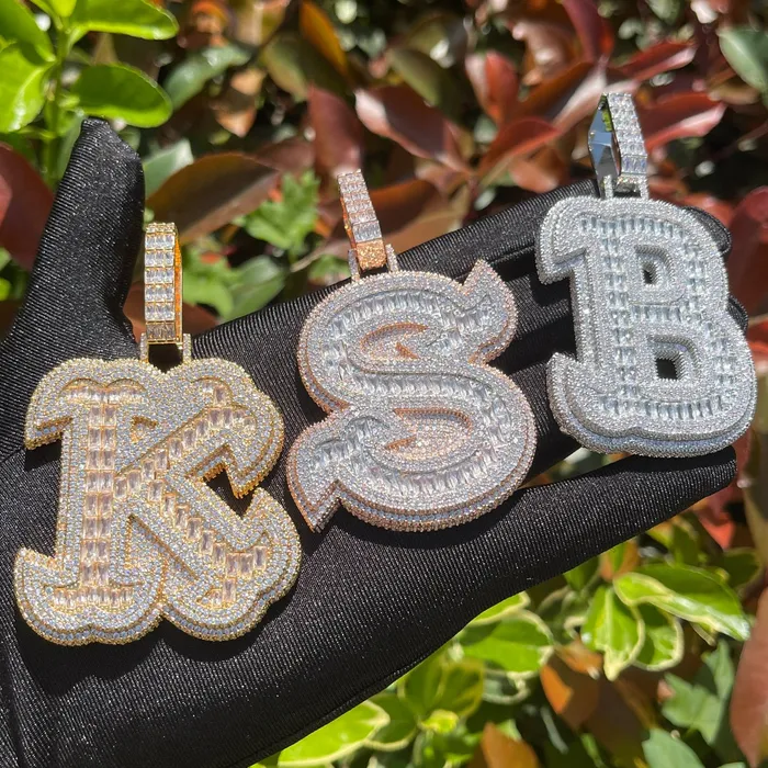 KING Necklaces King Style Baguette Bail Iced Out Initial Custom Name Necklace Pendant KING Necklaces King Style Baguette Bail Iced Out Initial Custom Name Necklace Pendant