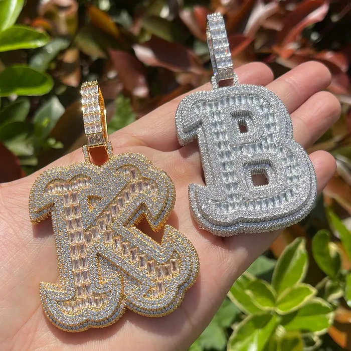 KING Necklaces King Style Baguette Bail Iced Out Initial Custom Name Necklace Pendant