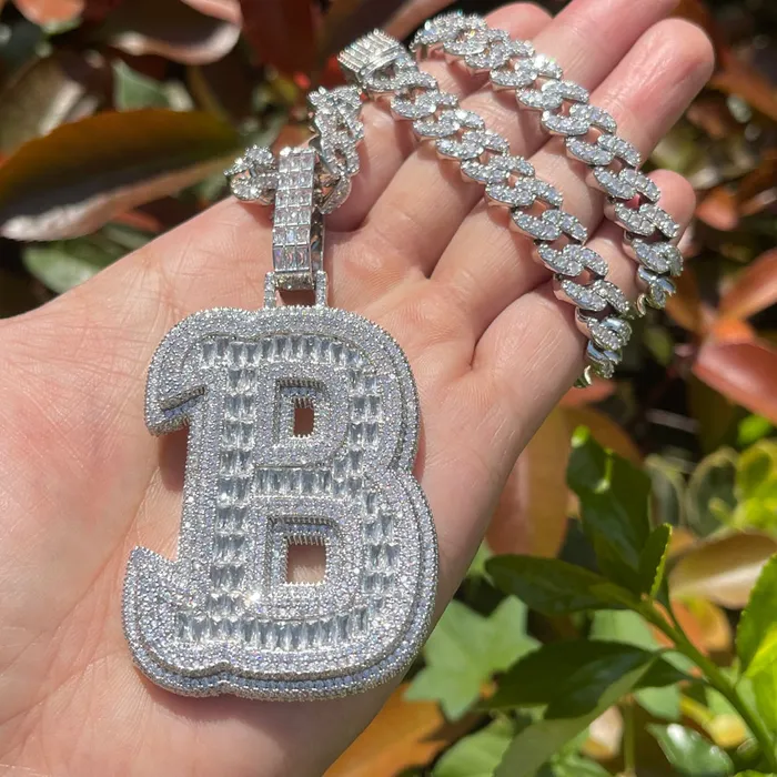 KING Necklaces King Style Baguette Bail Iced Out Initial Custom Name Necklace Pendant