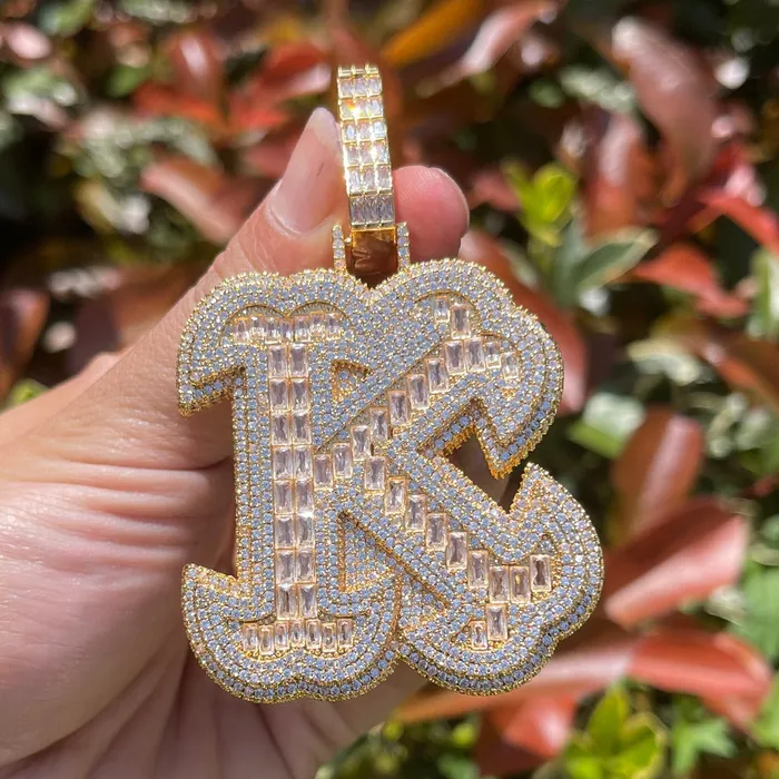 KING Necklaces King Style Baguette Bail Iced Out Initial Custom Name Necklace Pendant