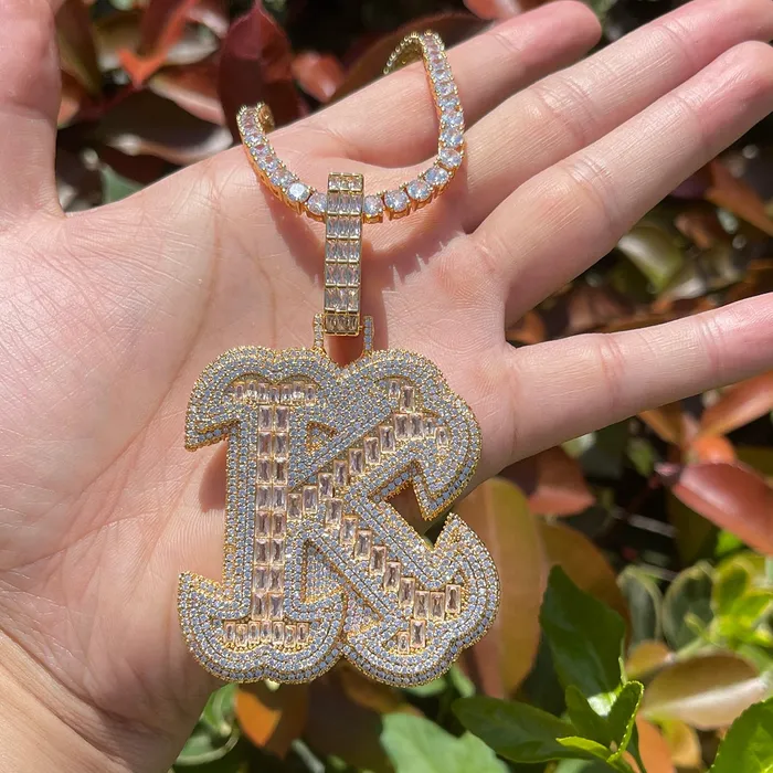 KING Necklaces King Style Baguette Bail Iced Out Initial Custom Name Necklace Pendant